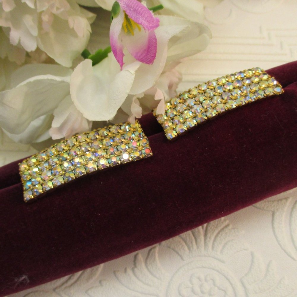 VINTAGE Convertible Aurora Borealis Rhinestone Shoe Clips - Picture 8 of 12